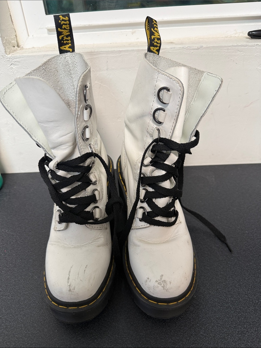 Dr. Martens White Lace-Up Combat Boots with Black Laces